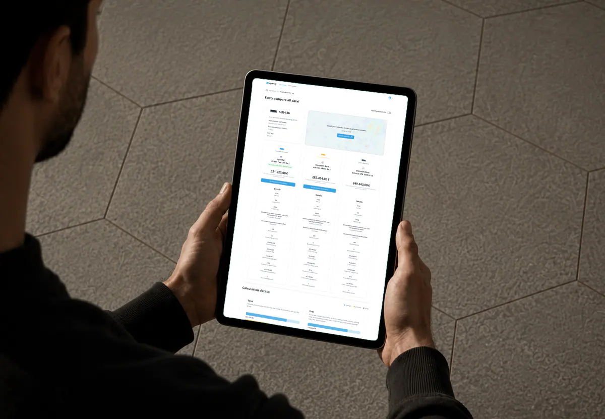 Hydrofy fleet planning dashboard displayed on an iPad